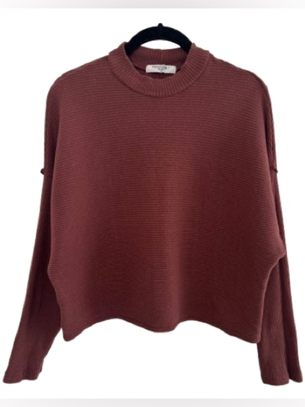 Project Social T Linea Ribbed Mockneck Long Sleeve Top Minimal Stretch Cotton